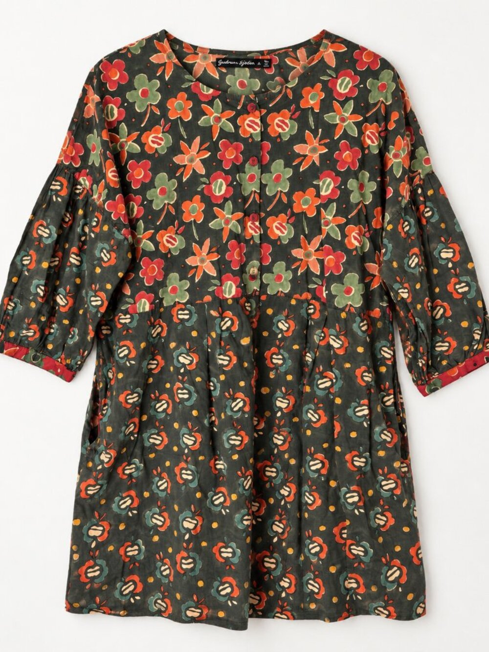 Gudrun Sjoden Sunita Blouse Black Floral Block Print Top XL